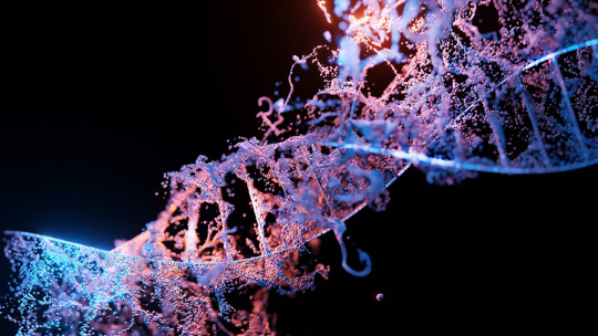 DNA-Strang vor schwarzem Hintergrund.