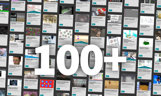 Die über einhundert Bildverarbeitungslösungen auf visionpier werden als Kacheln dargestellt. Darüber steht eine "100+".